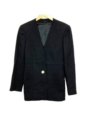 Versace Gianni Vintage Collarless Jacket Black Spring Summer Fall Winter 40